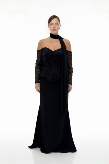 Abito da sera nero senza spalline con paillettes taglie forti